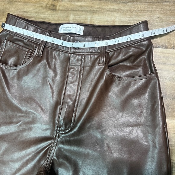 Abercrombie & Fitch Vegan Leather 90s Straight Pants Women's 27 Brown High Rise - Picture 6 of 12